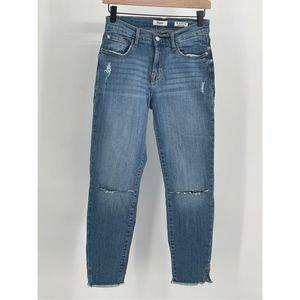 Kensie Jeans Cropped Women 26 Blue Skinny Raw Hem Mid Rise‎ Stretch Distressed